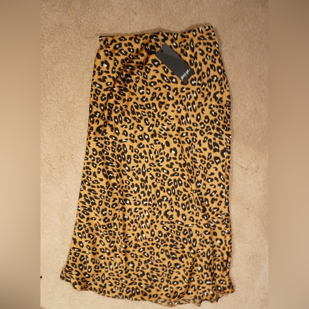 Nasty Gal Cheetah Satin Midi Skirt